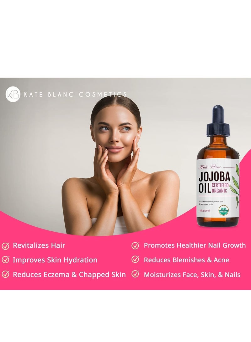 Kate Blanc Cosmetics Jojoba Oil for Hair, Face & Skin. Gua Sha Oil for Face Massage & Dermaplaning (2oz, Organic, 100% Pure, Natural)