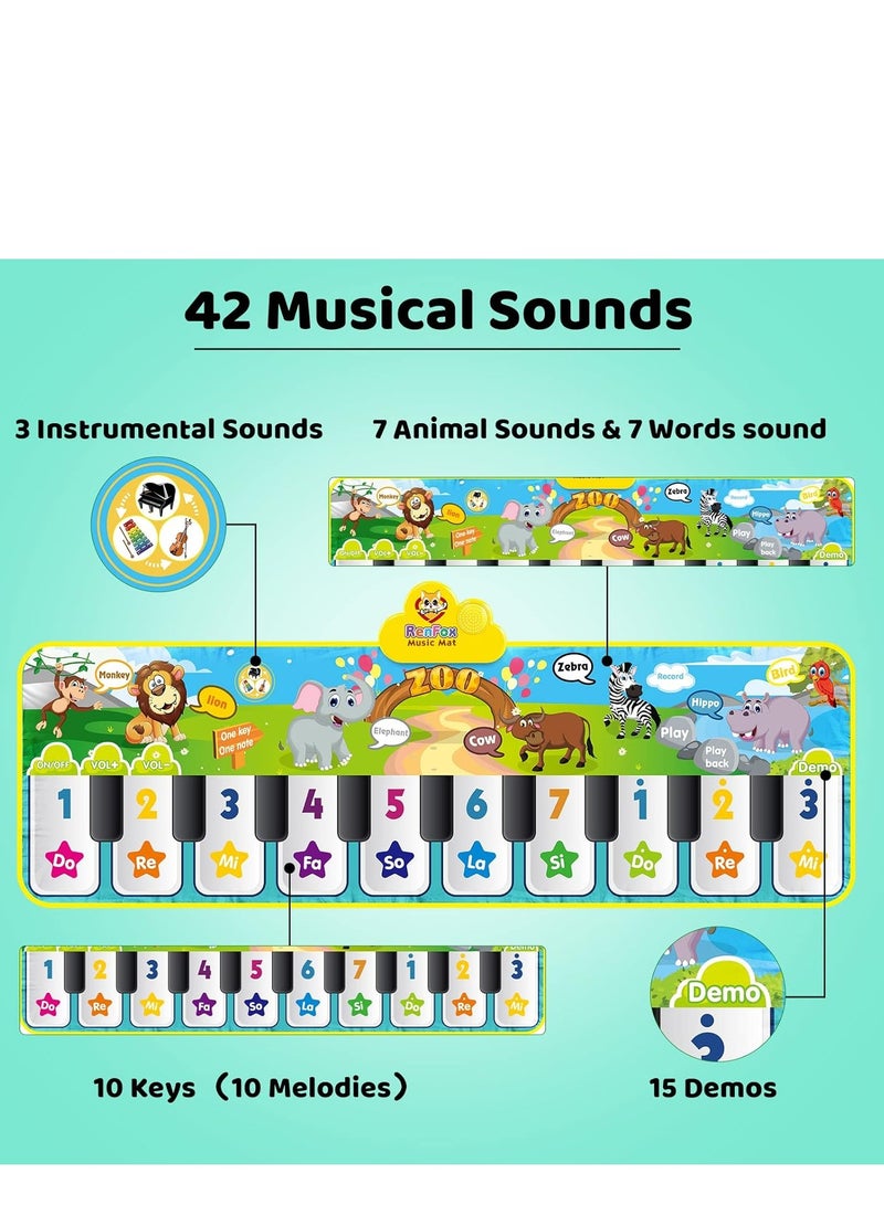 RenFox baby musical mats with 42 music sounds kid floor piano keyboard dance mat animal blanket touch playmat early education toys gift for 1 2 3+ years old toddlers boys girls