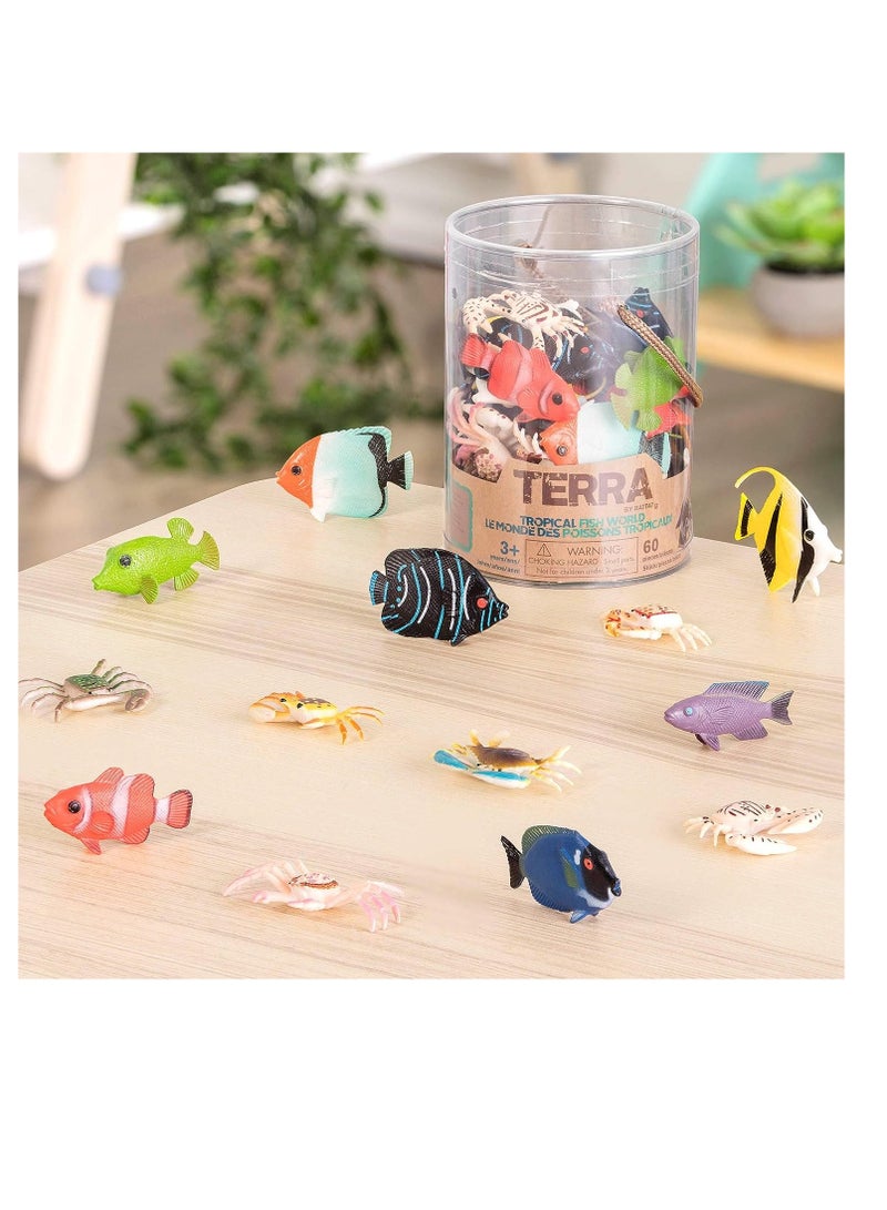 Terra by Battat toy tropical fish & crabs 60 mini figures in 12 realistic designs tropical sea animals in storage tube realistic figurines for sensory bin tropical fish world 3 years +