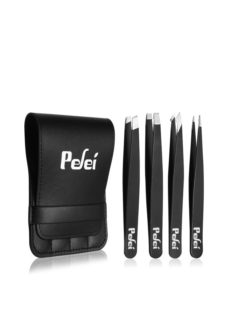 Pefei tweezers set professional stainless steel tweezers for eyebrows great precision for facial hair splinter and ingrown hair removal  Black