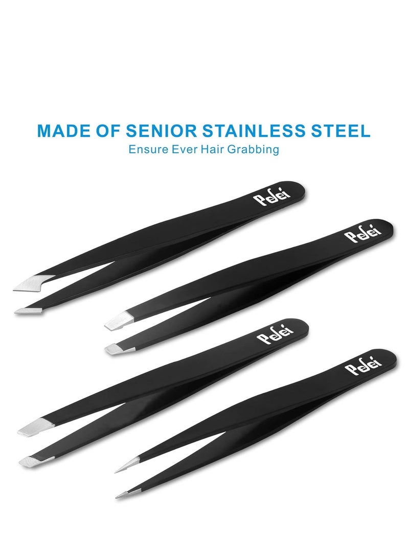Pefei tweezers set professional stainless steel tweezers for eyebrows great precision for facial hair splinter and ingrown hair removal  Black
