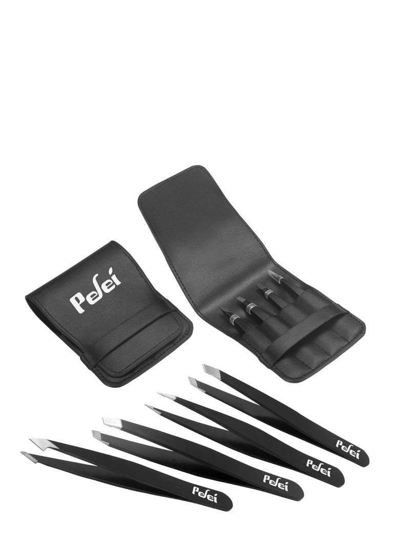 Pefei tweezers set professional stainless steel tweezers for eyebrows great precision for facial hair splinter and ingrown hair removal  Black