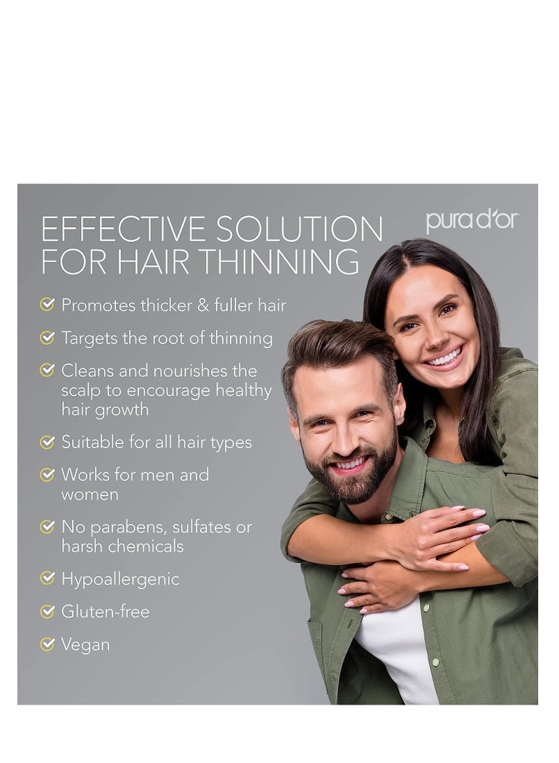PURA D'OR anti thinning biotin shampoo and conditioner natural earthy scent clinically tested proven results DHT blocker thickening products for women & men original gold label hair care set 8oz x 2
