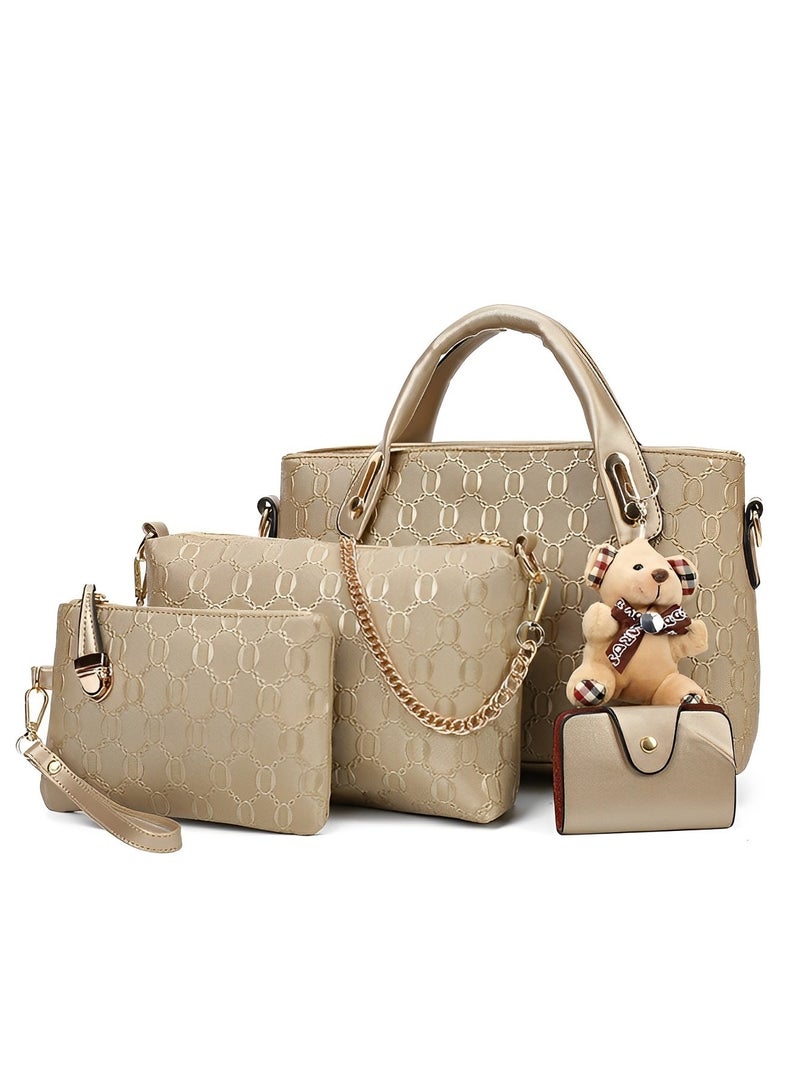 Women's 4 Pcs Handbags Set Top Handle Shoulder Crossbody Bag Handle Satchel Hobo Handbag Set Large Tote & Purse & Shoulder Bag & Card Holder Tote Bag