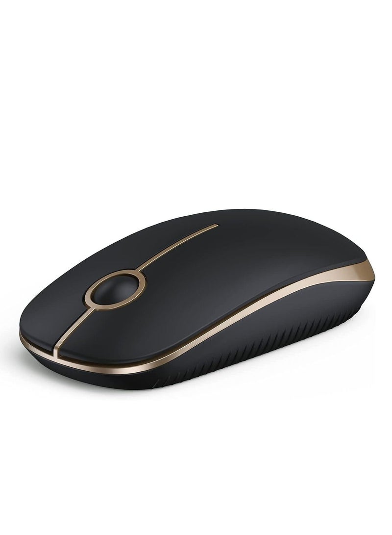 Wireless Mouse, 2.4G Slim Portable Computer Mouse with Nano Receiver Quiet Silent Optical Laptop Mouse for Notebook, PC, Laptop, Computer-Black and Gold