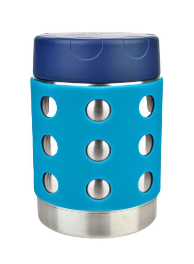 LunchBots Thermal 12 oz Triple Insulated Thermos - Hot 6 Hours or Cold 12 Hours - Leak Proof Thermos Soup Jar - All Stainless Interior - Navy Lid - Aqua Dots