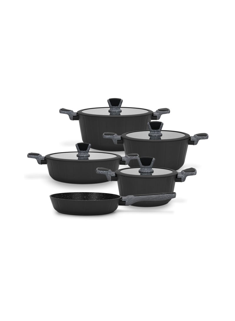 Fissman 9-Piece Cookware Set Stella Series Aluminum with Non-Stick Coating Stockpot, Shallow Casserole Frying Pan