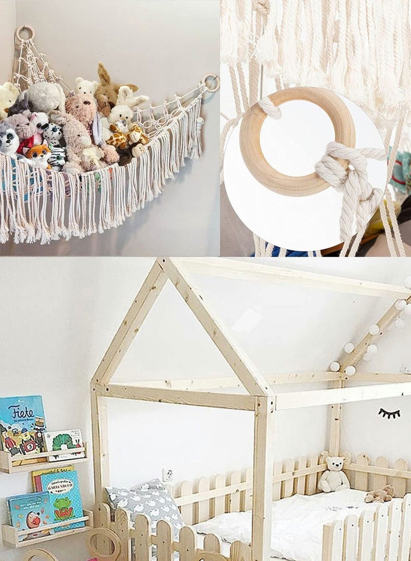 Stuffed Animal Toy Hammock Macrame with Light Corner Organizer Display Holder Net for Hanging Stuff Animals