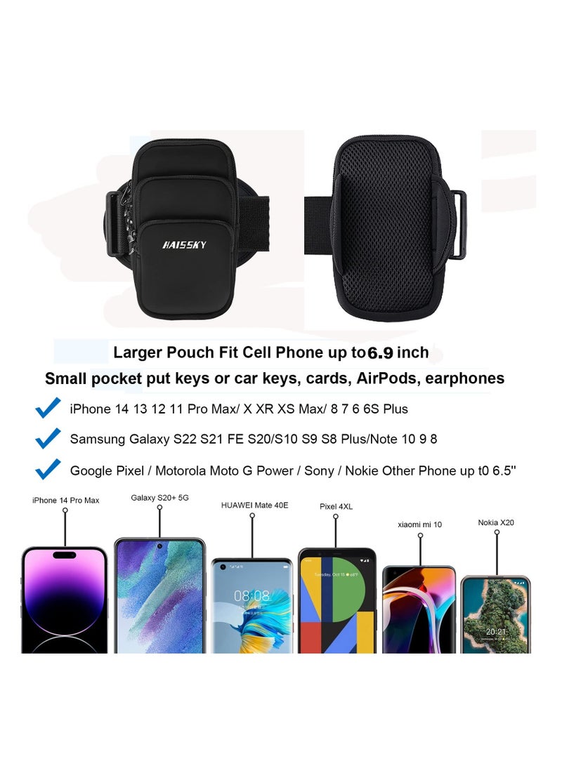 3 Pockets Running Phone Armband Holder for iPhone 14 Plus 13 12 11 Pro Max XS XR X 8 7 Galaxy S23 S22 S21 Pouch Key Card Bag, Water Resistant Sport Arm Band Sleeve Fit Fitness Exercise Workout Gym