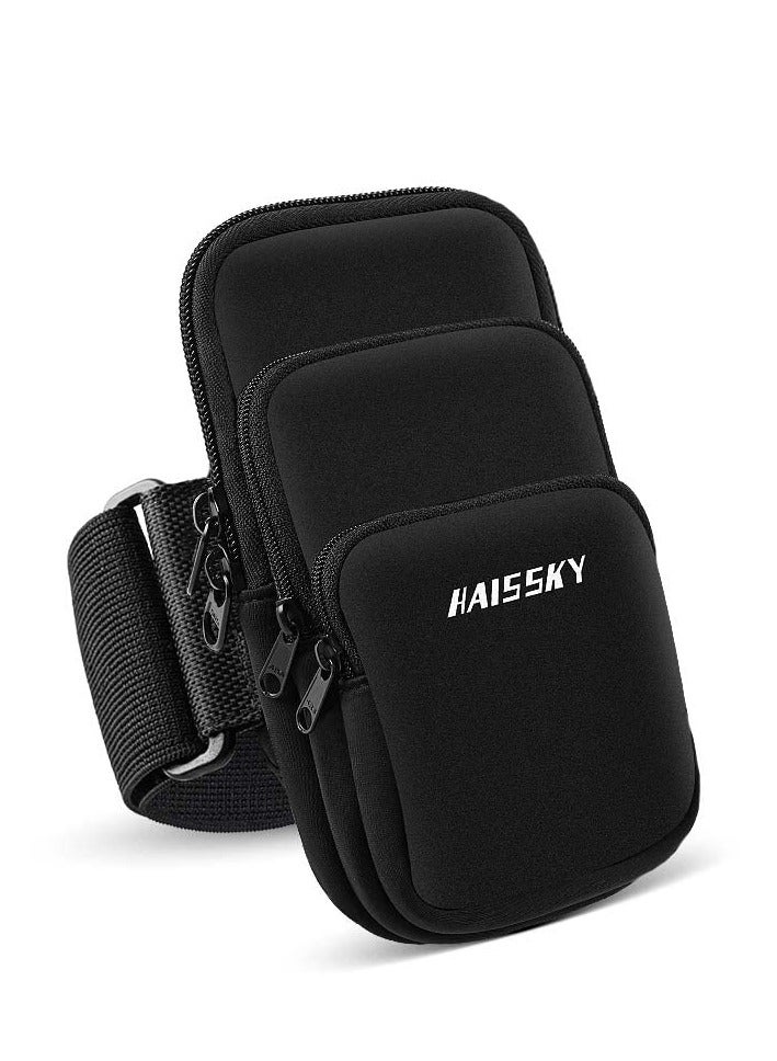 3 Pockets Running Phone Armband Holder for iPhone 14 Plus 13 12 11 Pro Max XS XR X 8 7 Galaxy S23 S22 S21 Pouch Key Card Bag, Water Resistant Sport Arm Band Sleeve Fit Fitness Exercise Workout Gym
