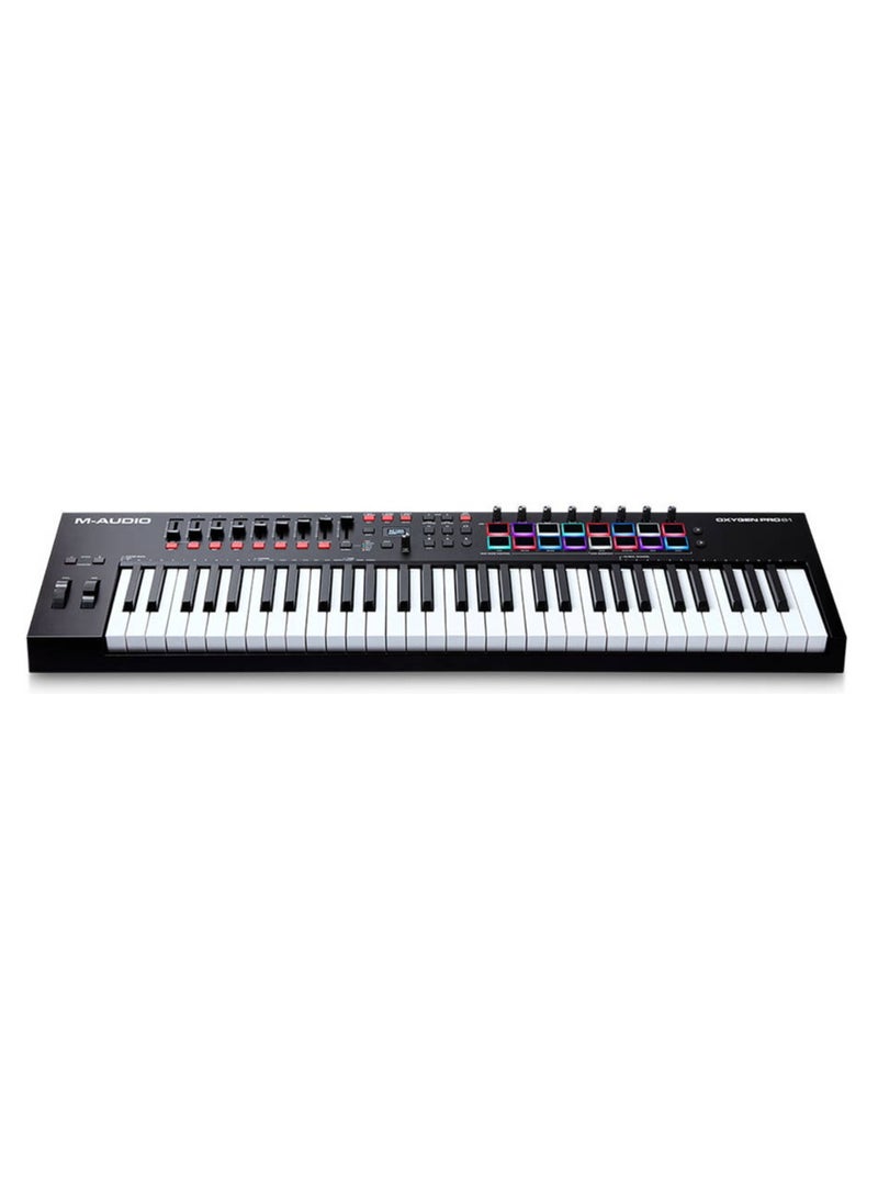 M-Audio Oxygen Pro 61-Key USB MIDI Keyboard Controller, 16 Velocity-Sensitive Assignable Pads, Semi-Weighted Keys, 8 Knobs, 9 Faders, 5-Pin MIDI Output, 1/4