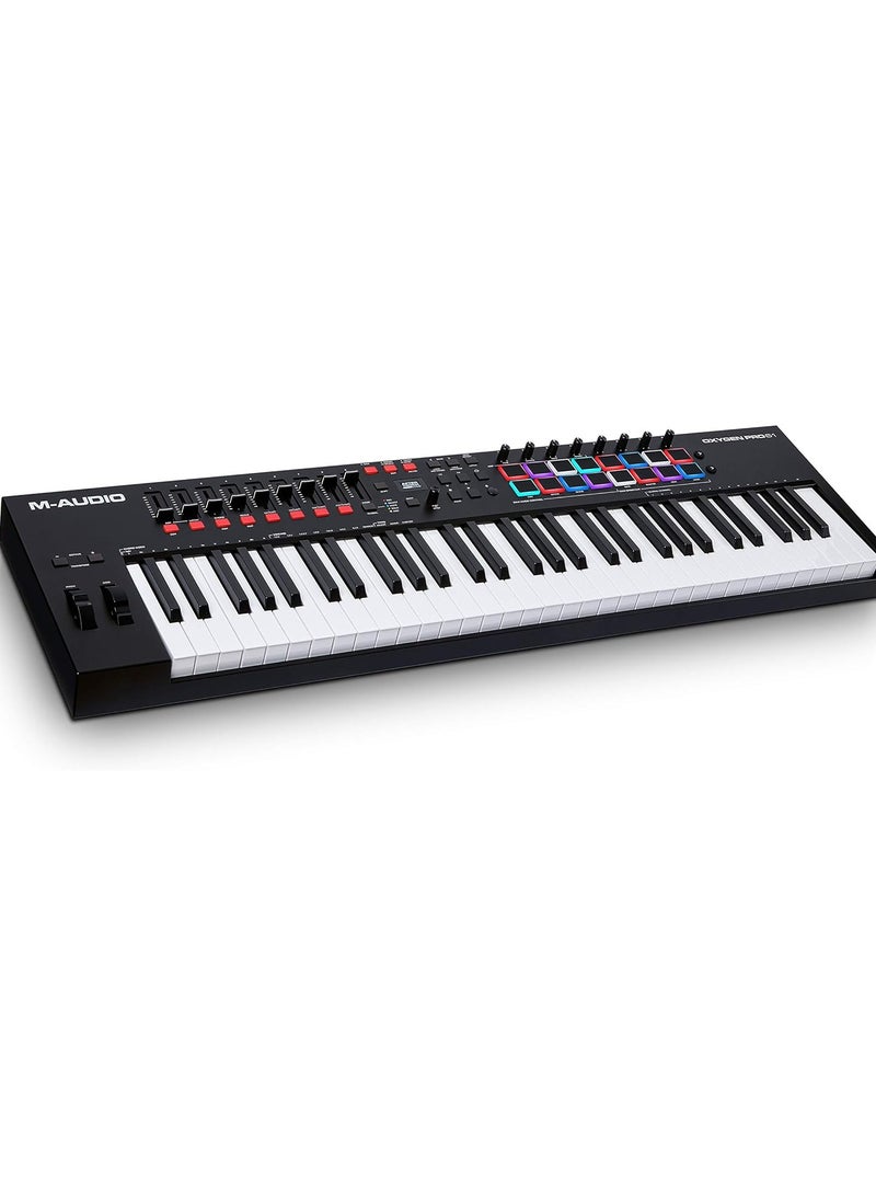 M-Audio Oxygen Pro 61-Key USB MIDI Keyboard Controller, 16 Velocity-Sensitive Assignable Pads, Semi-Weighted Keys, 8 Knobs, 9 Faders, 5-Pin MIDI Output, 1/4