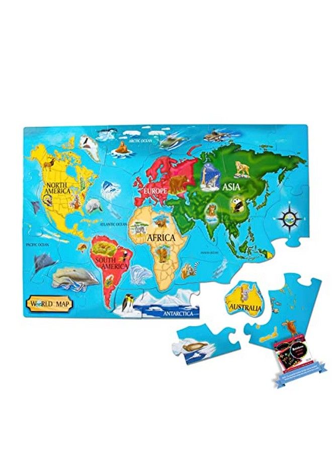 World Map: 33 Pieces Floor Puzzle Bundle With 1 Theme Compatible M&D Scratch Fun Minipad (00446)