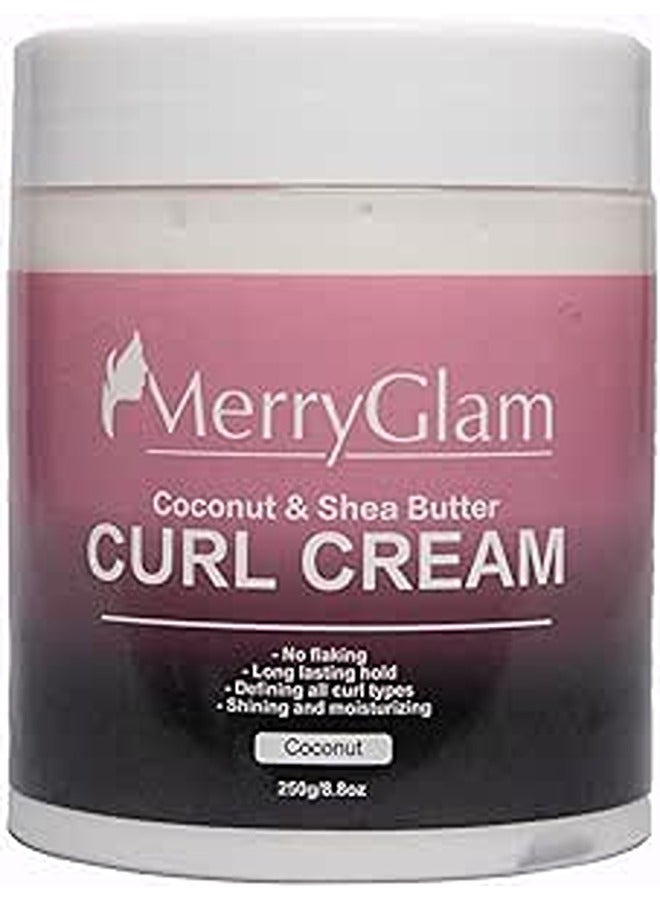 Coconut and Shea Butter Curl Cream, Ultra-Hydrating Curl Definer, Frizz Control, Hair Shine Booster, Curls Enhancer