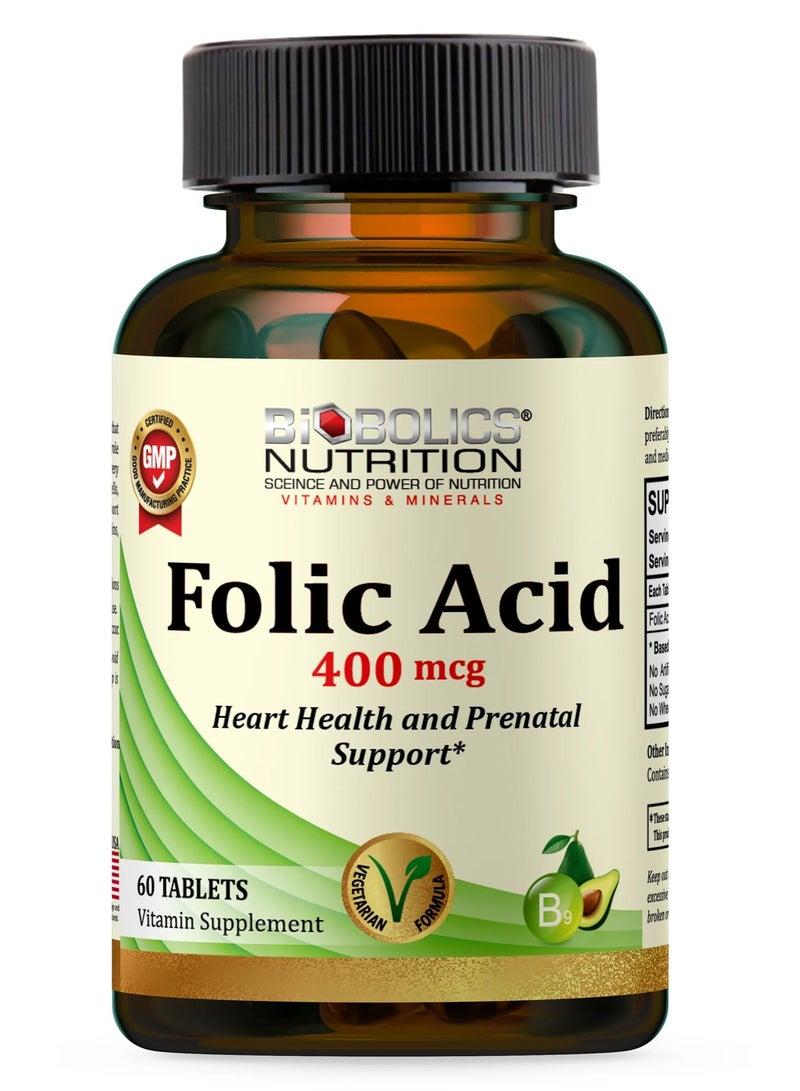 Folic Acid 400 mcg Heart Health And Prenatal Support - 60 Tablets