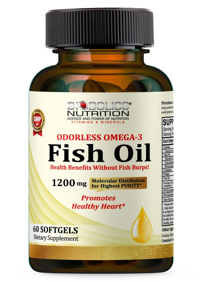 Omega 3 Fish Oil 1200 mg Promotes Heart Health - 60 Softgels