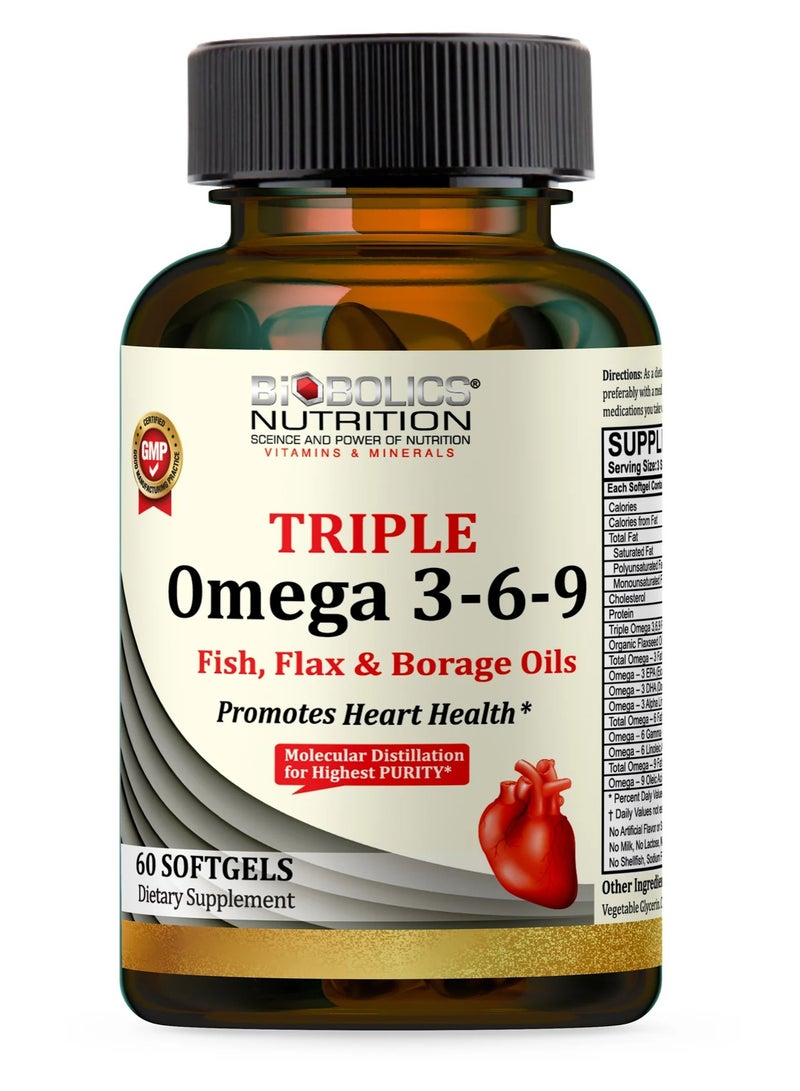 Triple Omega 3-6-9 3600mg Promote Heart Health - 60 Softgels