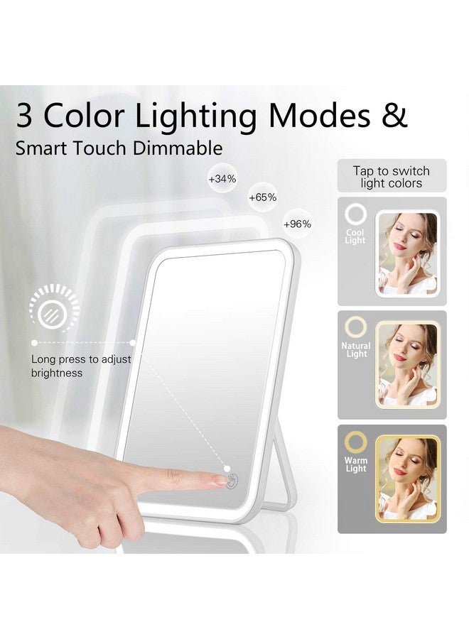 Lighted Vanity Makeup Mirror With Lights 3 Color Lighting Modes Rechargeable Touch Screen Adjustable Tabletop Wall Hanging Led Light Up Mirror With Mini 5X Hand Mirror