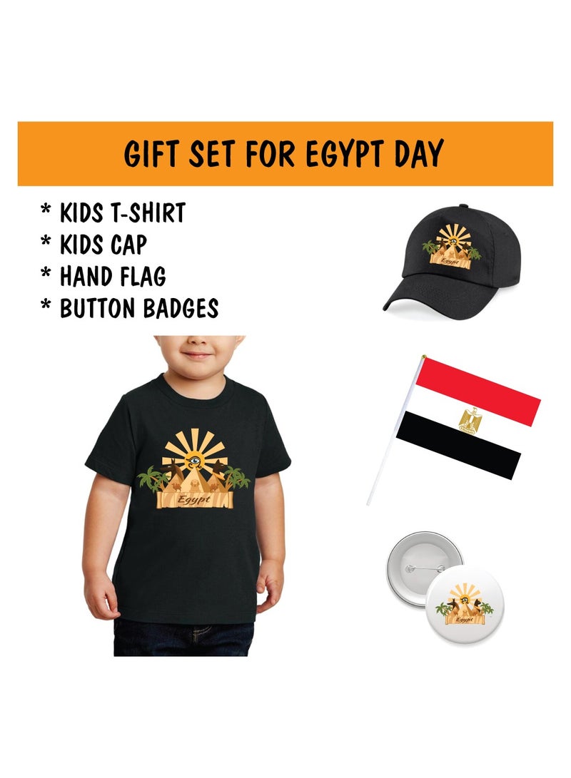 Egypt National Day Gift Set for Boys - T-Shirt - Cap - Badge and Flag Set - Celebrate Egypt National Day with this Kids Combo Pack in Style