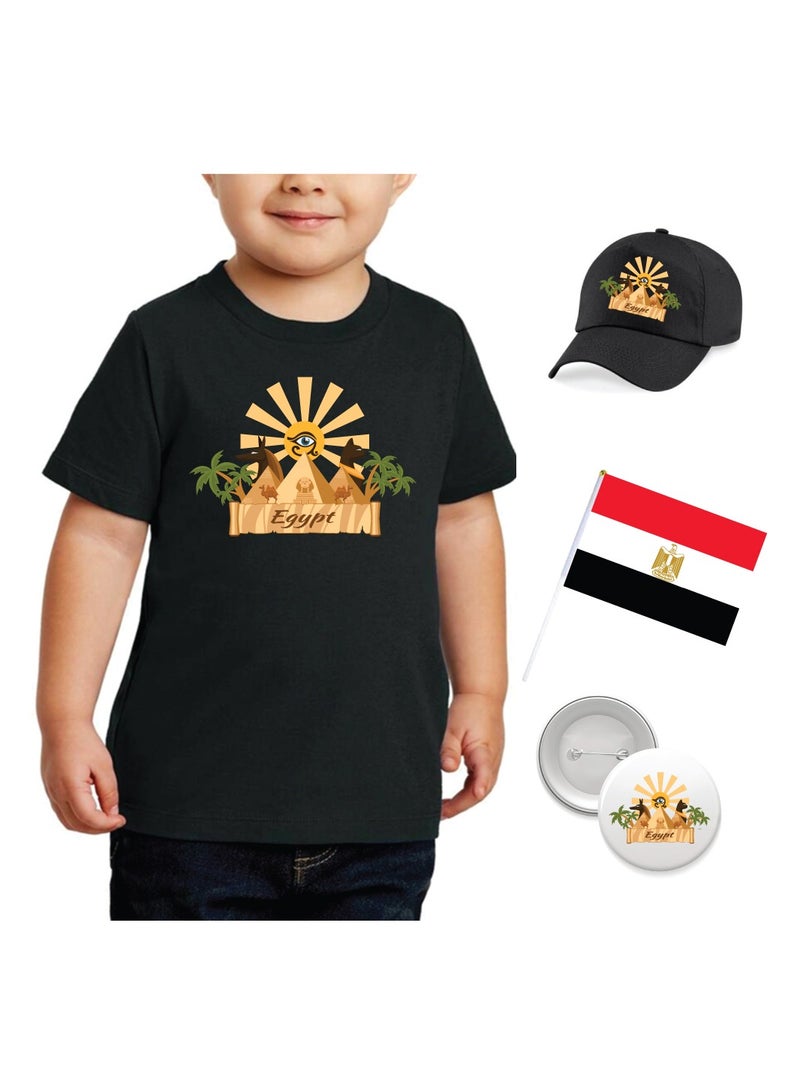 Egypt National Day Gift Set for Boys - T-Shirt - Cap - Badge and Flag Set - Celebrate Egypt National Day with this Kids Combo Pack in Style