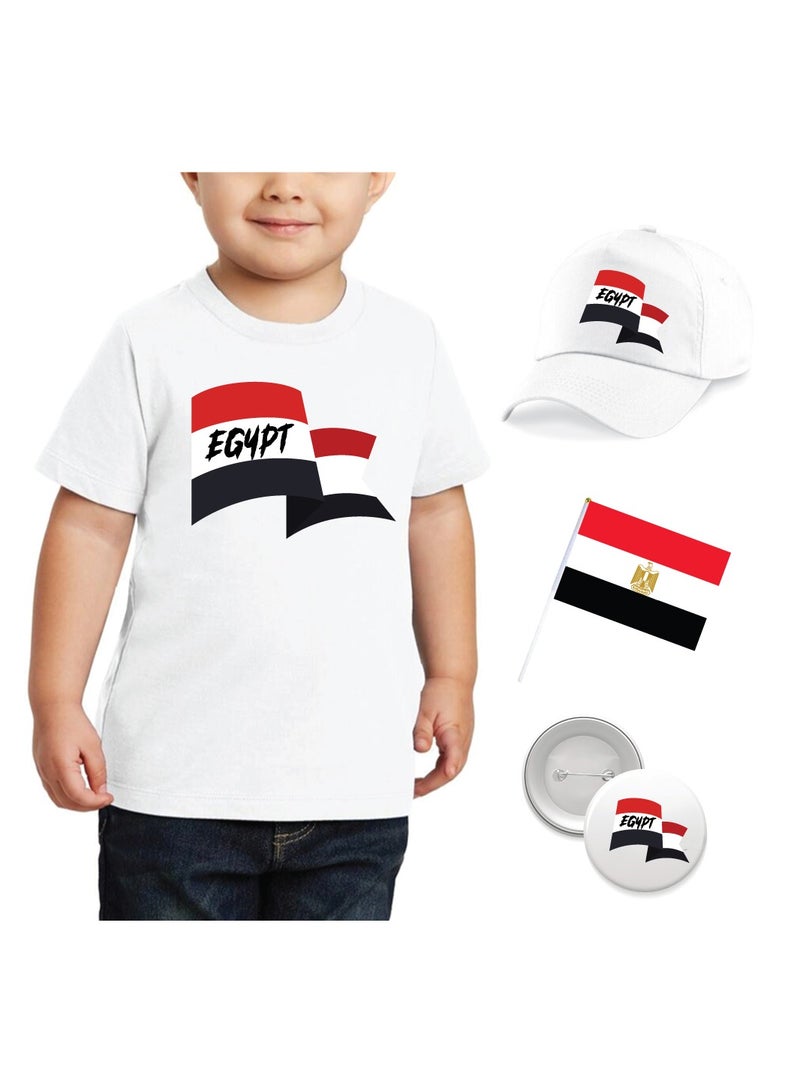 Egypt National Day Gift Set for Boys - T-Shirt - Cap - Badge and Flag Set - Celebrate Egypt National Day with this Kids Combo Pack in Style