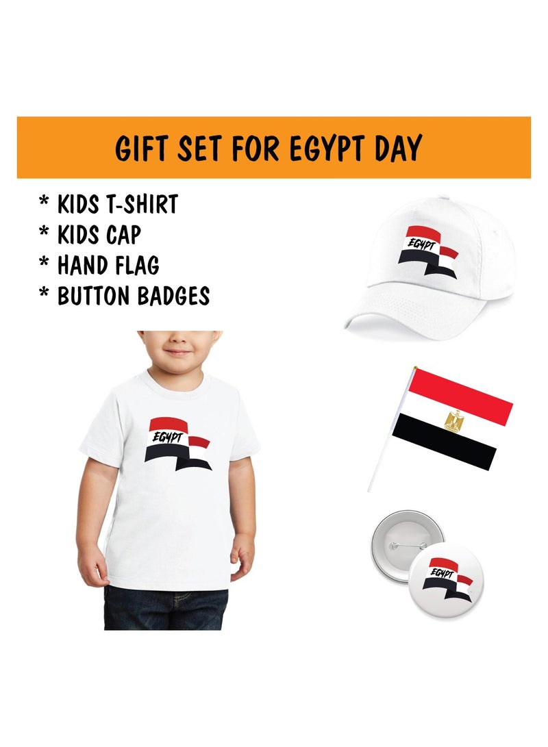 Egypt National Day Gift Set for Boys - T-Shirt - Cap - Badge and Flag Set - Celebrate Egypt National Day with this Kids Combo Pack in Style