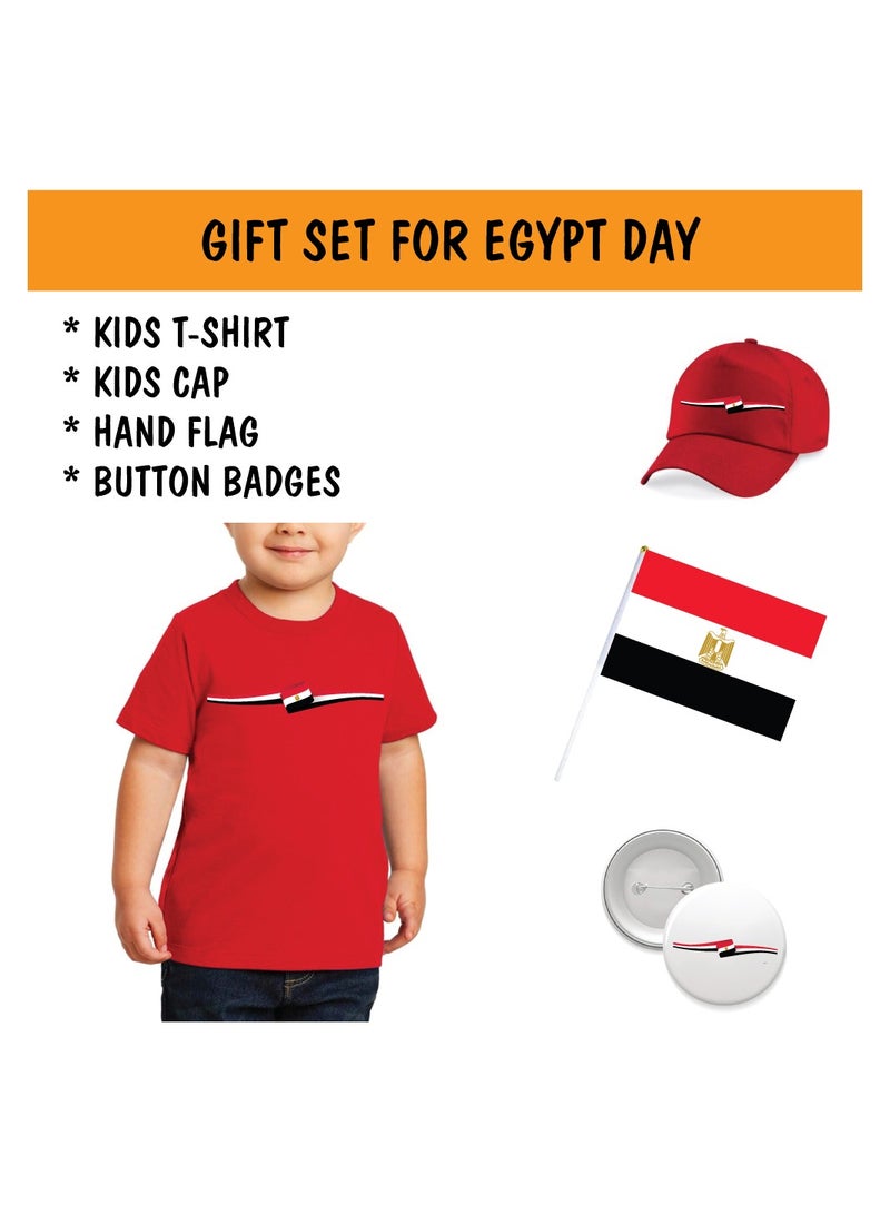 Egypt National Day Gift Set for Boys - T-Shirt - Cap - Badge and Flag Set - Celebrate Egypt National Day with this Kids Combo Pack in Style