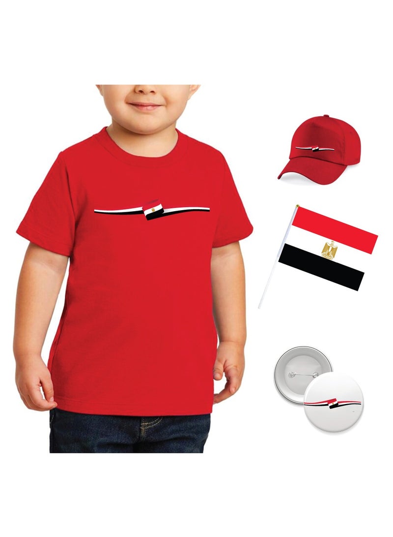 Egypt National Day Gift Set for Boys - T-Shirt - Cap - Badge and Flag Set - Celebrate Egypt National Day with this Kids Combo Pack in Style