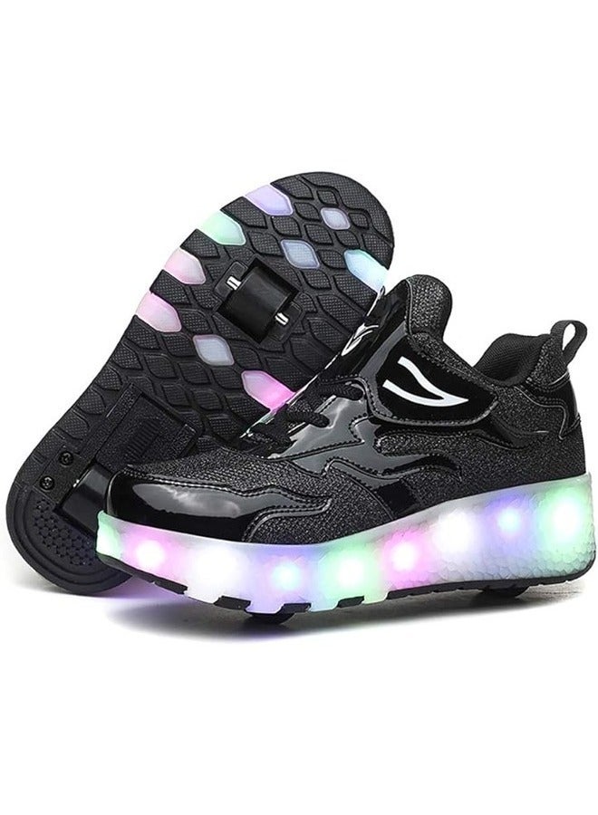 LED Flash Light Fashion Shiny Sneaker Skate Shoes With Wheels And Lightning Sole ,Black ,Size 34