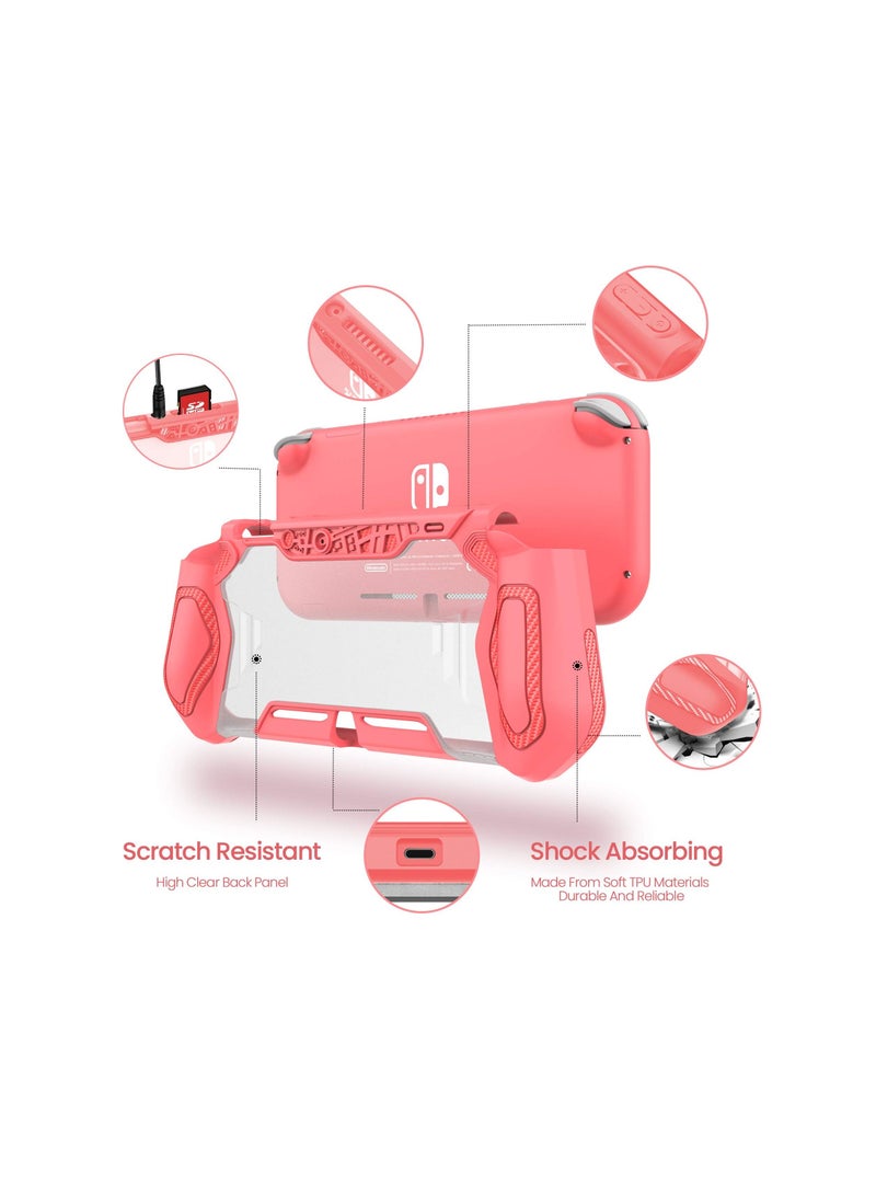 Smart Switch Lite Protective Case for Nintendo, Daily Gift Ergonomic Sturdy Full Protection Idea with HD Screen Protector Thumb Grip Caps Family Coral
