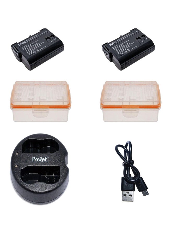 Replacement Battery And Double USB Charger For Camera Black