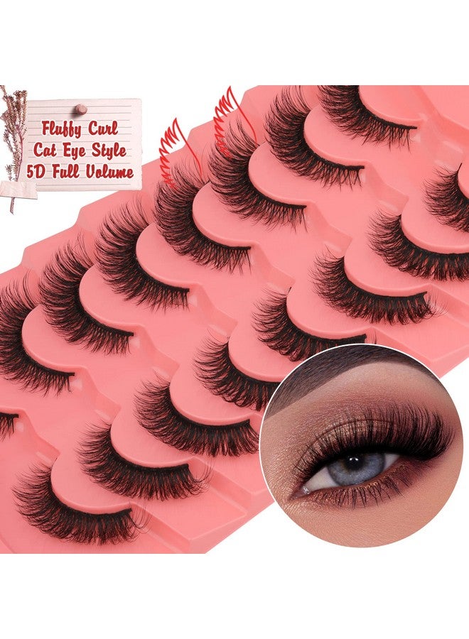 False Eyelashes Natural Mink Lashes 15Mm Wispy Curl Eyelashes 5D Fluffy Volume Cat Eye Fake Lashes Pack 8 Pairs By Yawamica