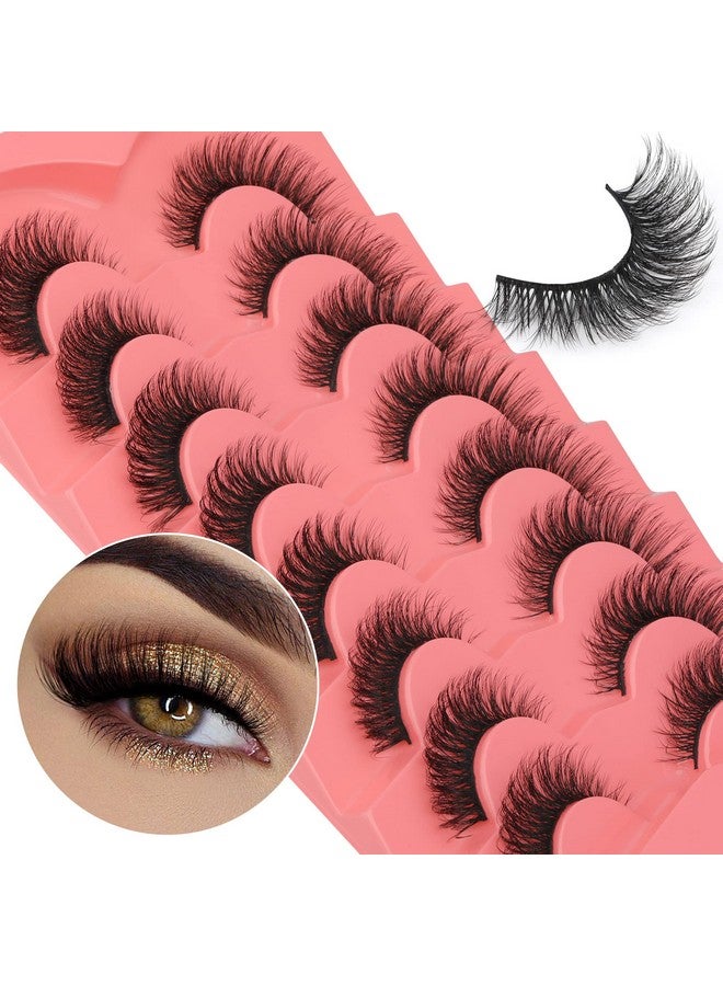 False Eyelashes Natural Mink Lashes 15Mm Wispy Curl Eyelashes 5D Fluffy Volume Cat Eye Fake Lashes Pack 8 Pairs By Yawamica