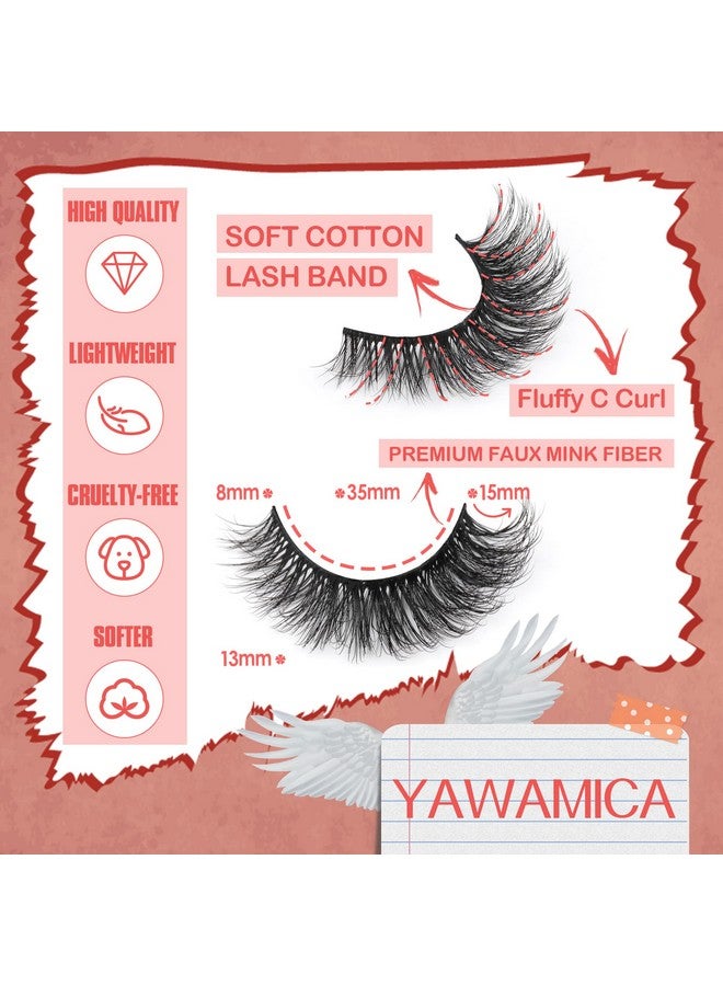 False Eyelashes Natural Mink Lashes 15Mm Wispy Curl Eyelashes 5D Fluffy Volume Cat Eye Fake Lashes Pack 8 Pairs By Yawamica