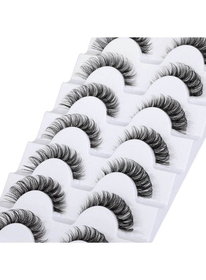 False Eyelashes Wispy Natural C Curl Strip Lashes Transparent Lash Bands Fluffy Cat Eye Lashes 7 Pairs By Yawamica