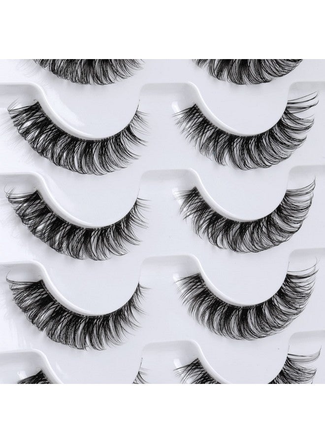 False Eyelashes Wispy Natural C Curl Strip Lashes Transparent Lash Bands Fluffy Cat Eye Lashes 7 Pairs By Yawamica