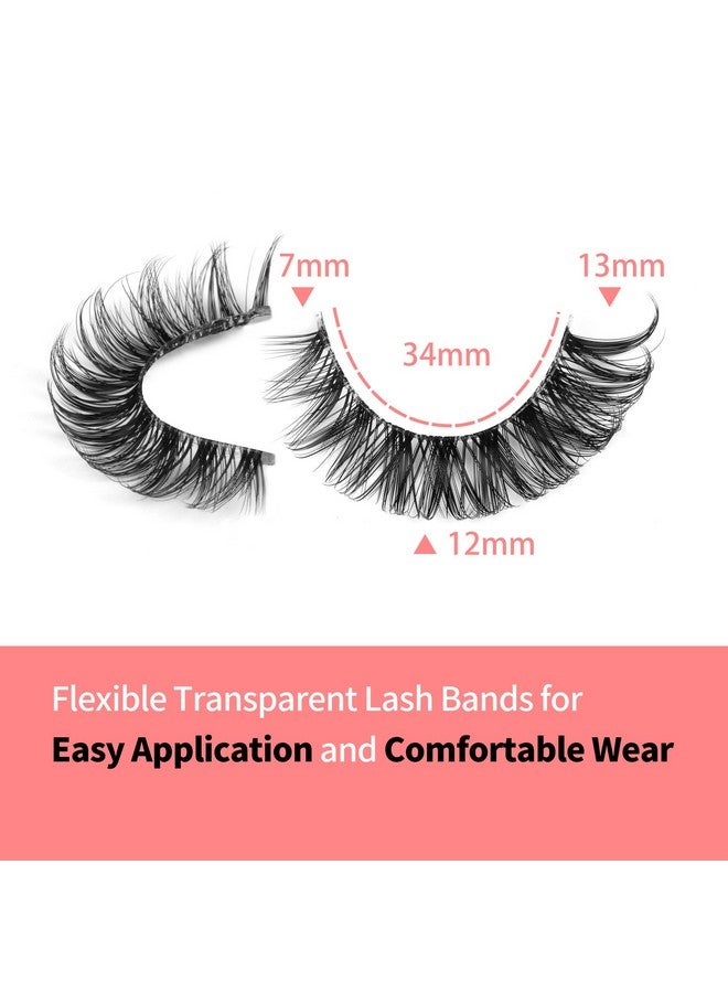 False Eyelashes Wispy Natural C Curl Strip Lashes Transparent Lash Bands Fluffy Cat Eye Lashes 7 Pairs By Yawamica