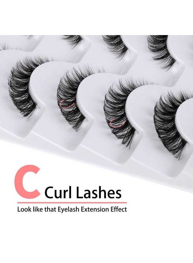 False Eyelashes Wispy Natural C Curl Strip Lashes Transparent Lash Bands Fluffy Cat Eye Lashes 7 Pairs By Yawamica