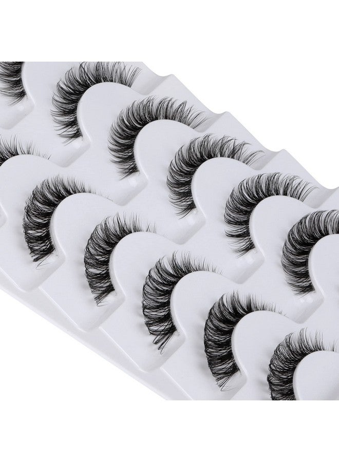 False Eyelashes Wispy Natural C Curl Strip Lashes Transparent Lash Bands Fluffy Cat Eye Lashes 7 Pairs By Yawamica