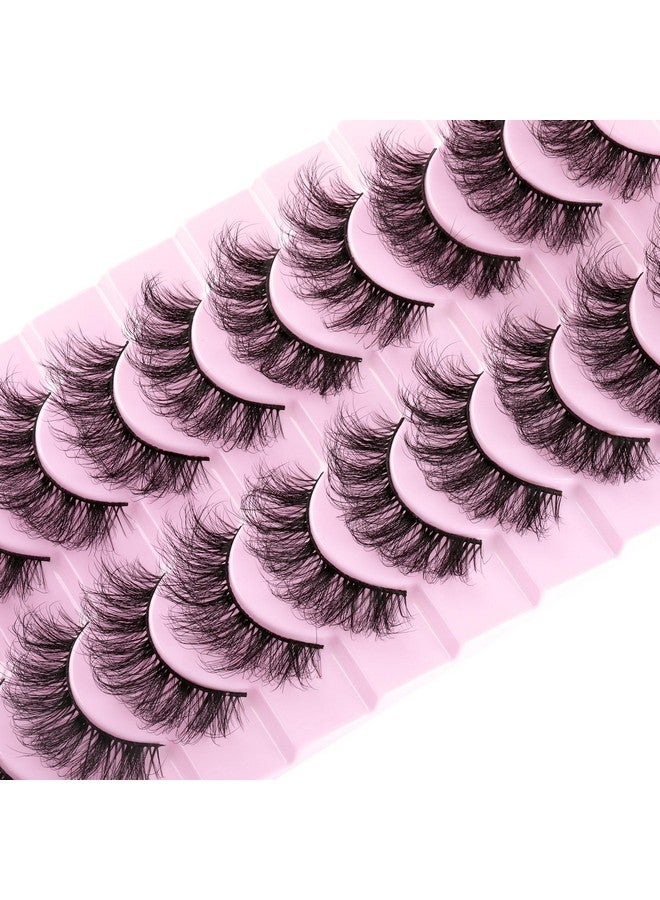 Mink Lashes Eyelashes Natural Fluffy Faux Mink Lashes 3D Thick Volume D Curl Wispy Eyelashes That Look Like Extensions Fake Eyelashes 10 Pairs Pack Wiwoseo