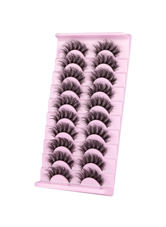 Mink Lashes Eyelashes Natural Fluffy Faux Mink Lashes 3D Thick Volume D Curl Wispy Eyelashes That Look Like Extensions Fake Eyelashes 10 Pairs Pack Wiwoseo