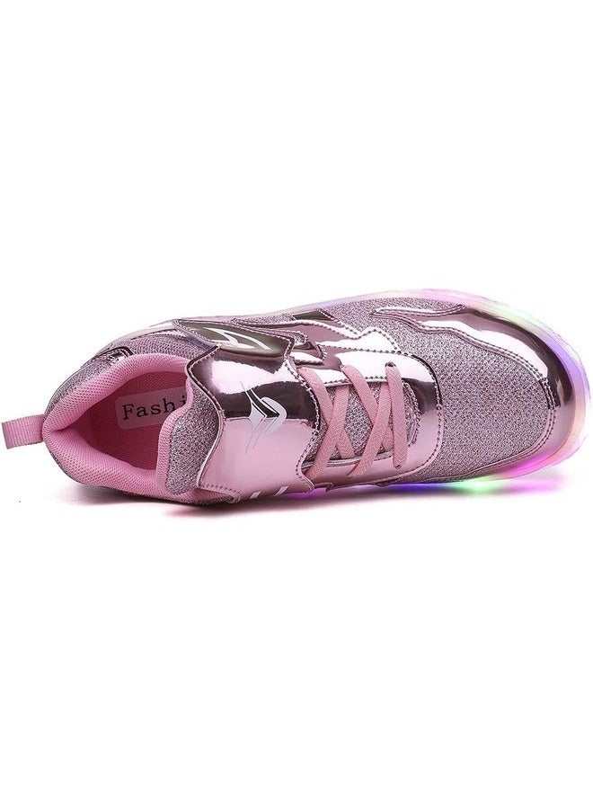 LED Flash Light Fashion Shiny Sneaker Skate Shoes With Wheels And Lightning Sole ,Pink ,Size 36