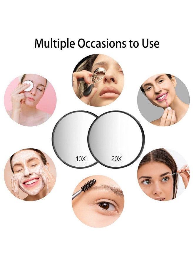 Magnifying Mirror3.5 Inch 20X Mirror & 10X Magnifier Mirrors With 2 Suction Cupssmall Travel Magnifying Mirror And Tweezers Kit For Eyebrow Tweezingblackhead Blemish Removal (Black)