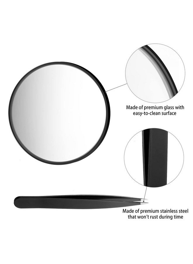 Magnifying Mirror3.5 Inch 20X Mirror & 10X Magnifier Mirrors With 2 Suction Cupssmall Travel Magnifying Mirror And Tweezers Kit For Eyebrow Tweezingblackhead Blemish Removal (Black)
