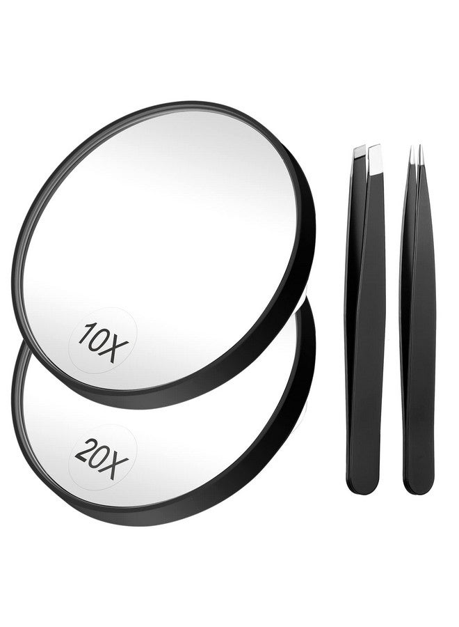 Magnifying Mirror3.5 Inch 20X Mirror & 10X Magnifier Mirrors With 2 Suction Cupssmall Travel Magnifying Mirror And Tweezers Kit For Eyebrow Tweezingblackhead Blemish Removal (Black)