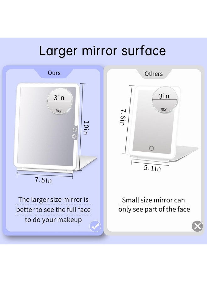 Rechargeable Travel Makeup Mirrorportable Lighted Mirror With 10X Magnifying Mirror 3 Colors Light Modestouch Screen Dimming Folding Light Up Mirror For Cosmetic