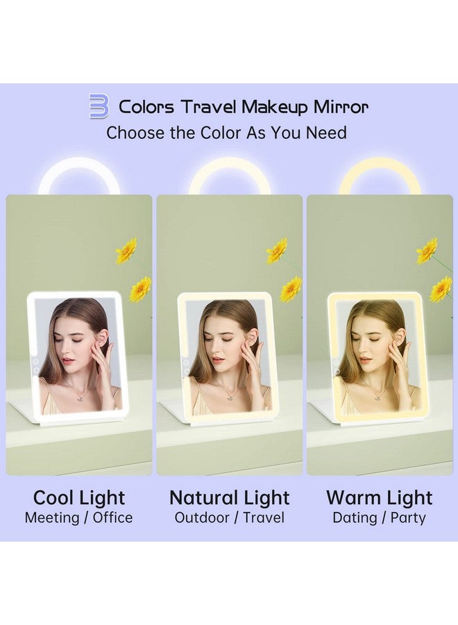 Rechargeable Travel Makeup Mirrorportable Lighted Mirror With 10X Magnifying Mirror 3 Colors Light Modestouch Screen Dimming Folding Light Up Mirror For Cosmetic