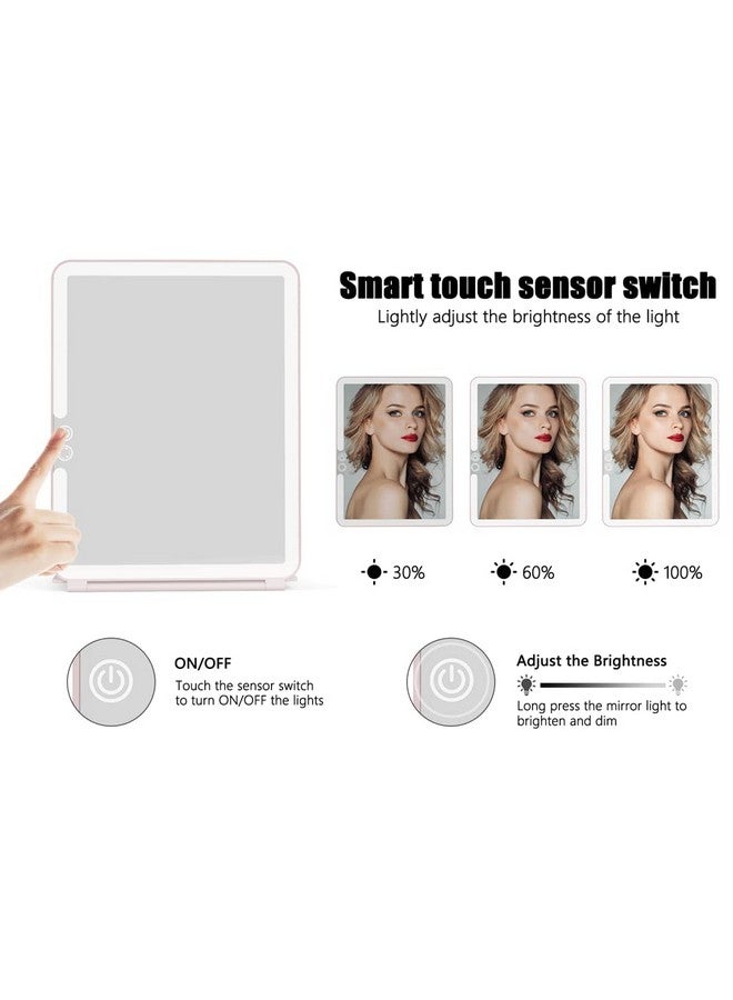 Portable Travel Makeup Mirror With 72 Led Lightstouch Screen Three Colors Dimmable Lighted Mirror2000 Mah Usb Rechargeable Vanity Mirror Compact Foldable