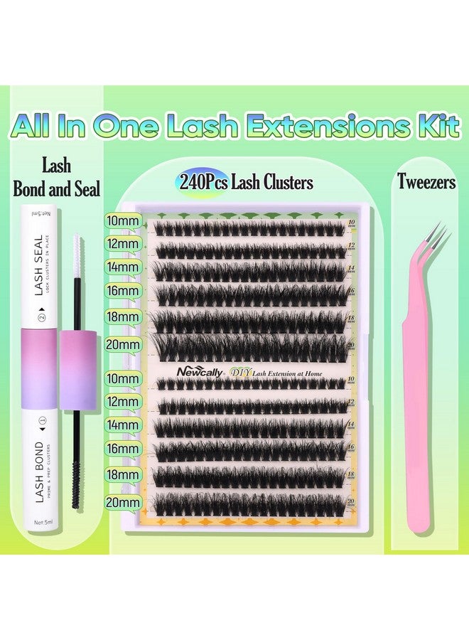 Fluffy Lash Extensions Kit 240 Pcs Wispy Cluster Lashes 1020Mm Individual Eyelashes Cluster Eyelash Extensions With Lash Glue Bond And Seal Tweezers (70D+80D) By Newcally