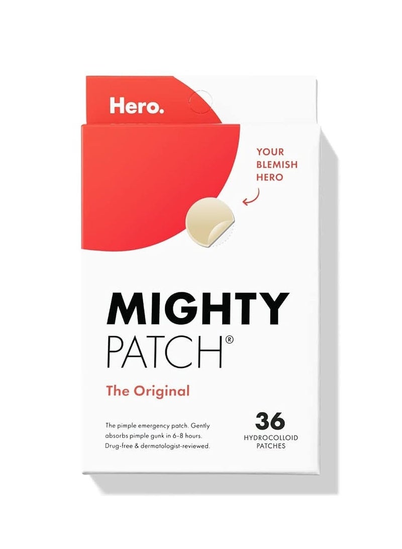 Mighty Patch original patch from hero cosmetics hhydrocolloid acne pimple patch for covering zits and blemishes spot stickers for face and skin 36 count